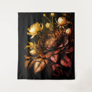 Amazing Arrangement Rust Accent Vintage Flowers Tapestry