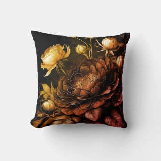 Amazing Arrangement Rust Accent Vintage Flowers Throw Pillow