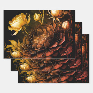 Amazing Arrangement Rust Accent Vintage Flowers Wrapping Paper Sheets