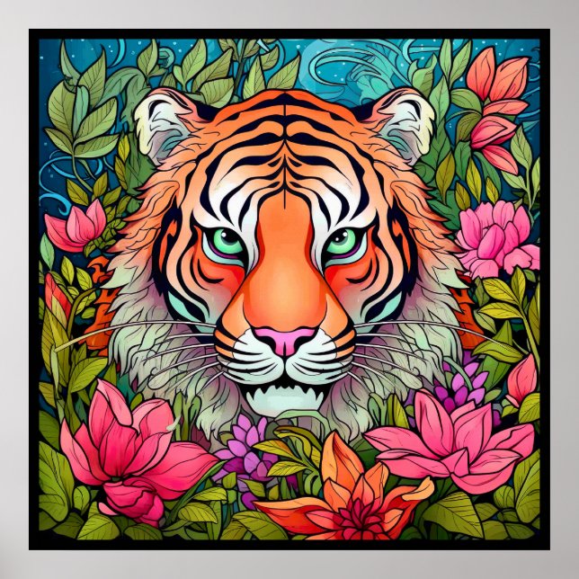 Amazing Art of Tiger in Jungle Poster (Front)