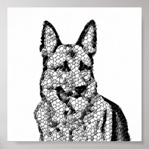 Amazing B&W Mosaic German Shepherd Poster