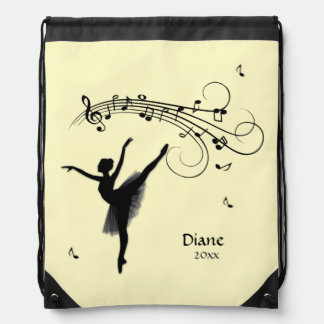 Amazing Ballerina Dancing w Music Yellow Personal Drawstring Bag
