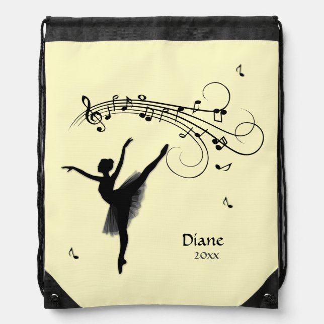 Amazing Ballerina Dancing w Music Yellow Personal Drawstring Bag (Front)
