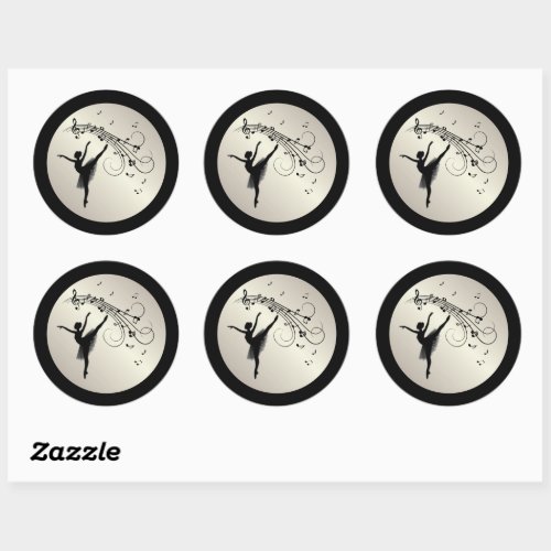 Amazing Ballerina Dancing with Music Antique Gold Classic Round Sticker