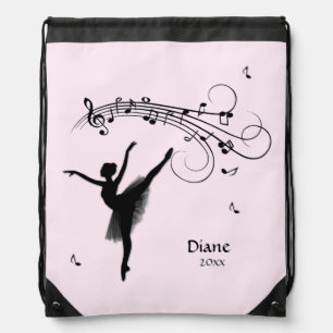 Amazing Ballerina Dancing with Music Pink Drawstring Bag