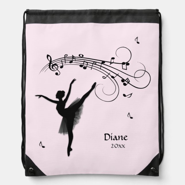 Amazing Ballerina Dancing with Music Pink Drawstring Bag (Front)