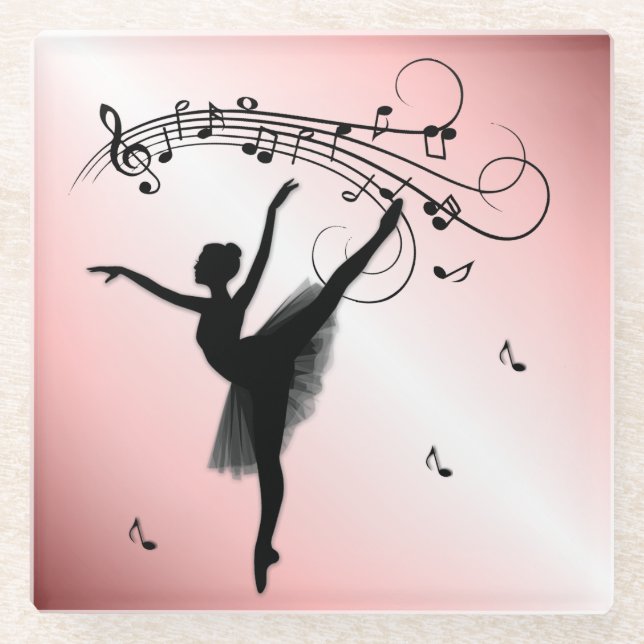 Amazing Ballerina Dancing with Music Pink Glass Coaster (Front)