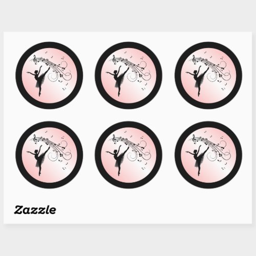 Amazing Ballerina Dancing with Music Pink Glow Classic Round Sticker