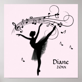 Amazing Ballerina Dancing with Music Pink Poster