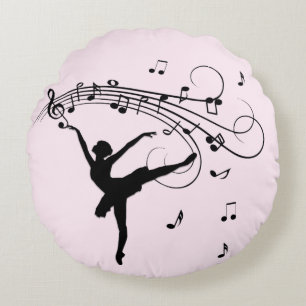 Amazing Ballerina Dancing with Music Pink Round Pillow