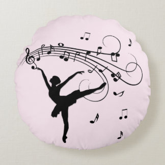 Amazing Ballerina Dancing with Music Pink Round Pillow