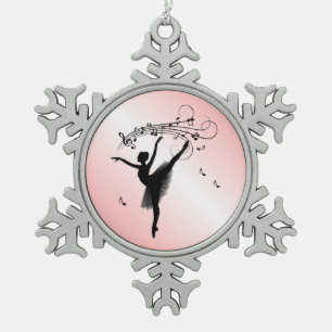 Amazing Ballerina Dancing with Music Pink Snowflake Pewter Christmas Ornament