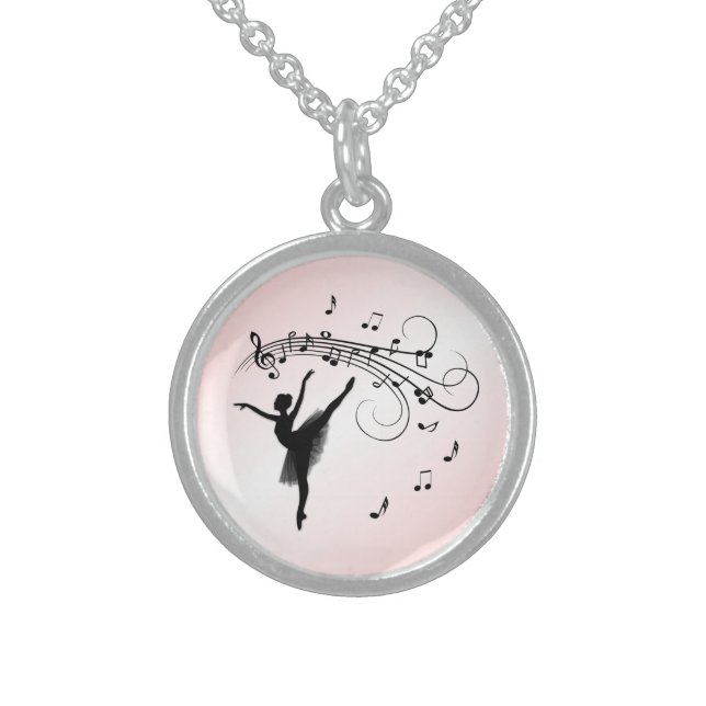 Amazing Ballerina Dancing with Music Pink Sterling Silver Necklace (Front)