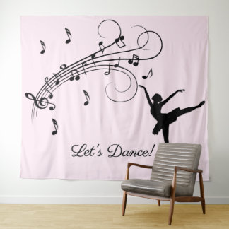 Amazing Ballerina Dancing with Music Pink Tapestry