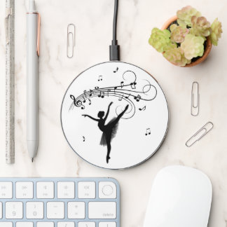 Amazing Ballerina Dancing with Music White Wireless Charger