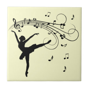 Amazing Ballerina Dancing with Music Yellow Ceramic Tile