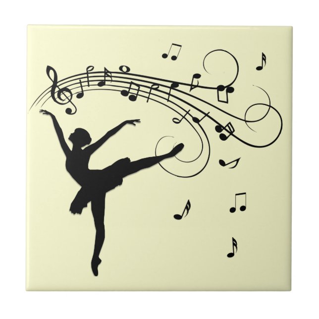 Amazing Ballerina Dancing with Music Yellow Ceramic Tile (Front)