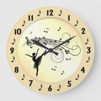 Amazing Ballerina Dancing with Music Yellow Large Clock