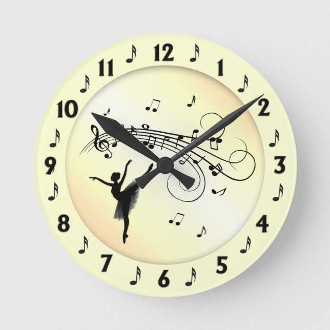 Amazing Ballerina Dancing with Music Yellow Round Clock (Front)