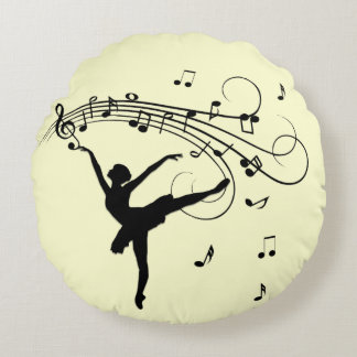 Amazing Ballerina Dancing with Music Yellow Round Pillow