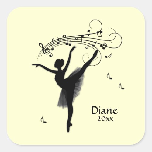Amazing Ballerina Dancing with Music Yellow Square Sticker