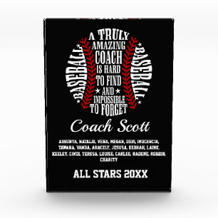 Amazing Baseball Coach Typography Team Roster Acrylic Award