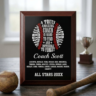 Amazing Baseball Coach Typography Team Roster Award Plaque