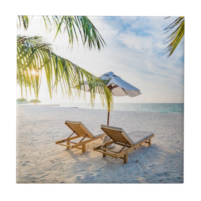 Amazing Beach Sunset Ceramic Tile (Front)