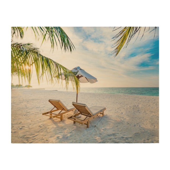 Amazing Beach Sunset Wood Wall Art (Front)