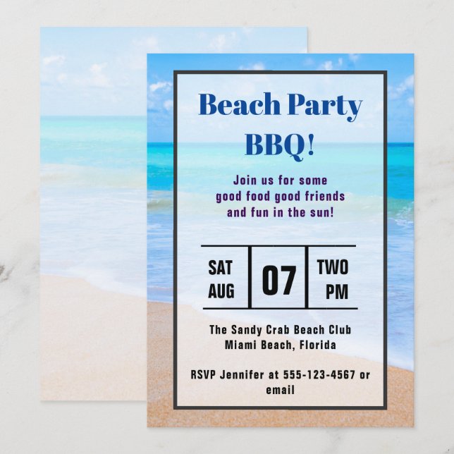 Amazing Beach Tropical Photo Beach BBQ Invite (Front/Back)