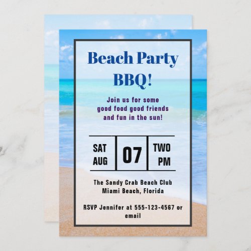 Amazing Beach Tropical Photo Beach BBQ Invite