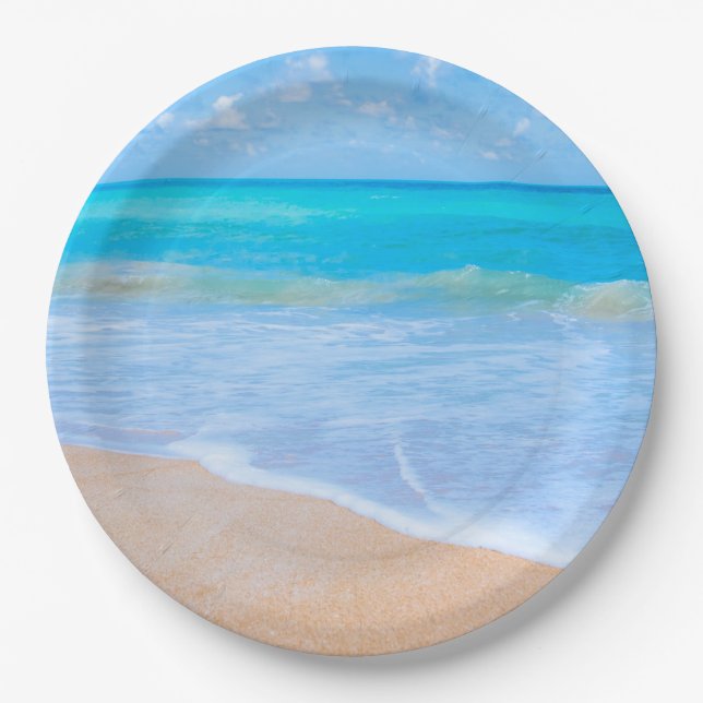 Amazing Beach Tropical Scene Photo Paper Plates (Front)