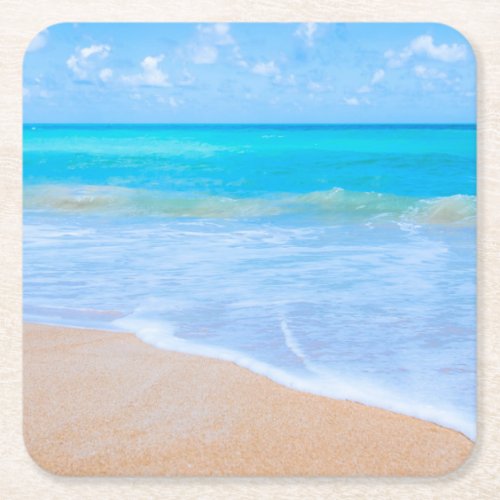 Amazing Beach Tropical Scene Photo Square Paper Coaster