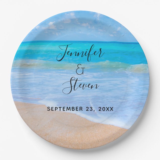 Amazing Beach Tropical Scene Photo Wedding Paper Plates (Front)