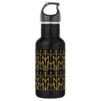 Amazing Black-gold Art Deco Design Stainless Steel Water Bottle by GiftStation at Zazzle