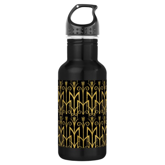 Amazing Black-Gold Art Deco Design Stainless Steel Water Bottle (Front)