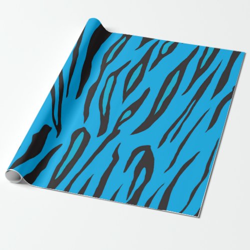 Amazing Blue and Black Tiger Stripes Wrapping Paper