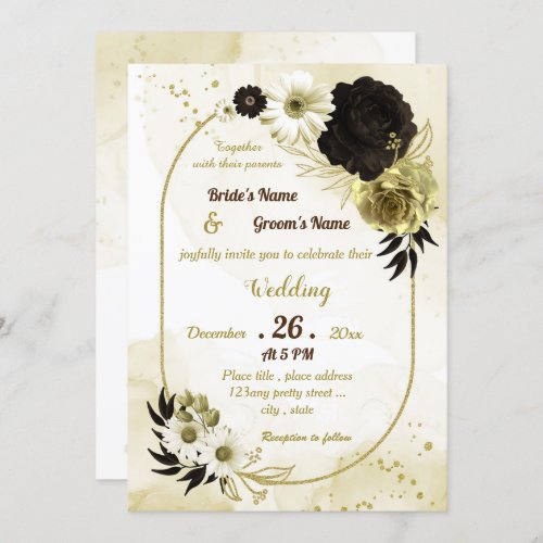 Amazing brown ivory gold floral geometric wedding invitation