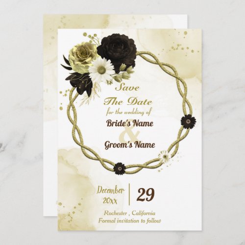 Amazing brown ivory gold floral wreath save the date