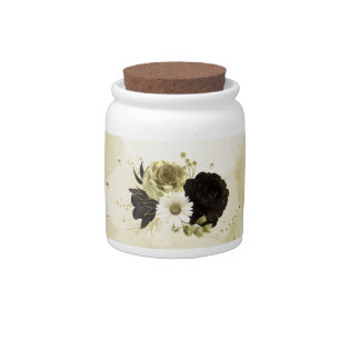 Amazing brown ivory gold flowers  candy jar