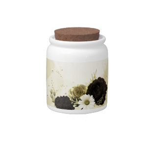 Amazing brown ivory gold flowers candy jar