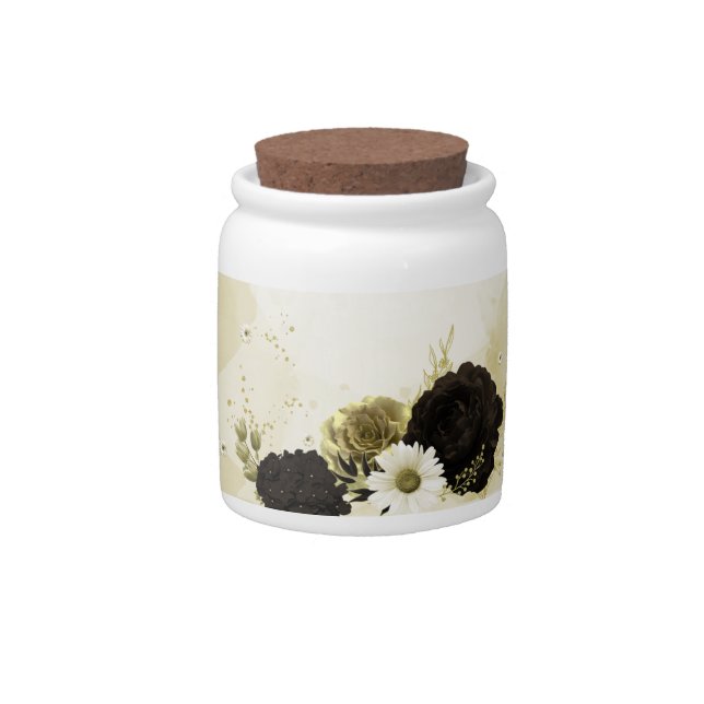 Amazing brown ivory gold flowers  candy jar (Front)