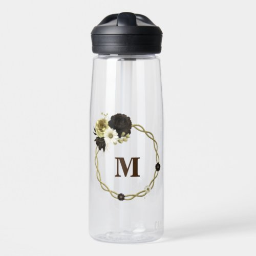 Amazing brown ivory gold flowers monogram water bottle