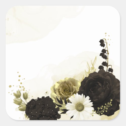 Amazing brown ivory gold flowers square sticker