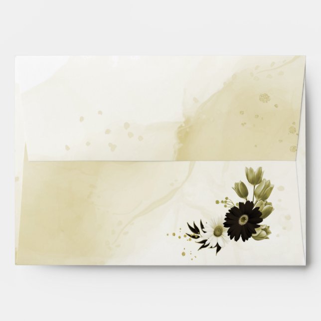 Amazing brown ivory gold flowers wedding envelope (Back (Top Flap))