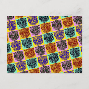 amazing color owl pattern postcard