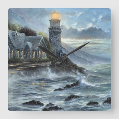 amazing colored lighthouse square wall clock