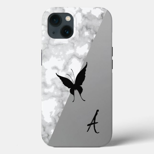 Amazing, Cool, White Marble, Buterfy, Silver  Case-Mate iPhone Case (Back)
