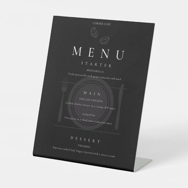 Amazing CORNER CAFE menu card. Pedestal Sign (Front)