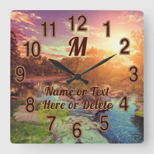 Amazing Creek, Glowing Sun Set Landscape Clock